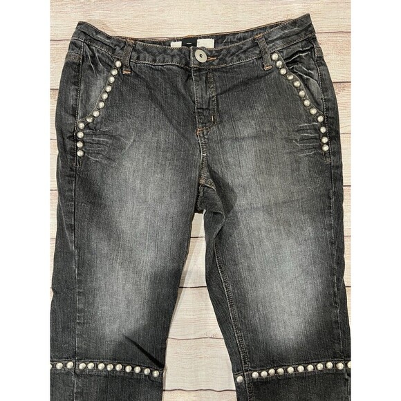 Mixit Denim Jean Cropped Capri Studded Stitch Pockets Gray 90s Y2K Size 10 - Picture 2 of 6